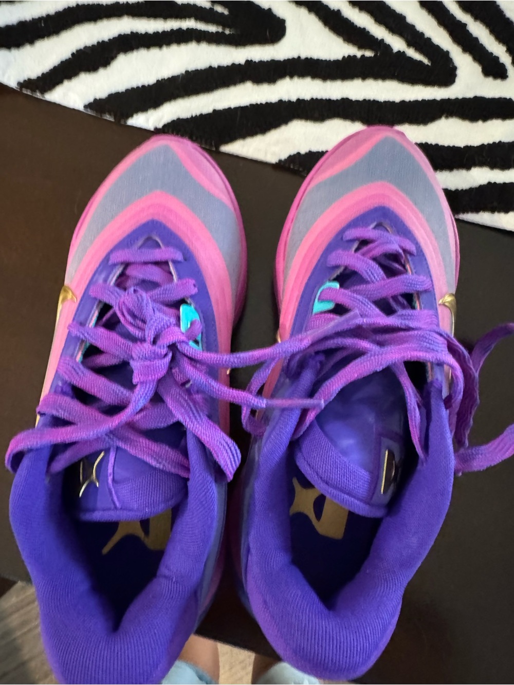 Nike Pink Purple Athletic Sneakers with Gold Swoosh and Teal Accents - Picture 5 of 6